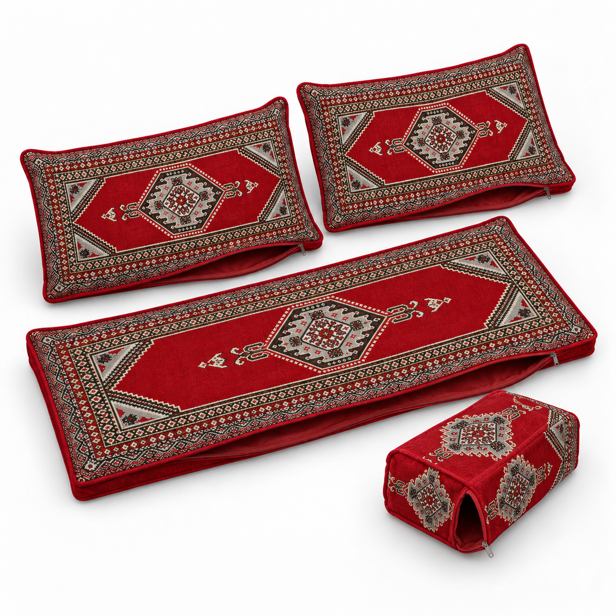Red Palace Arabic sofa covers only – angled view of the four-piece cover set