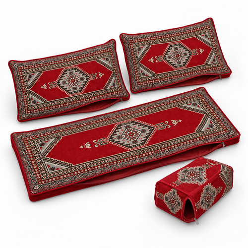 Red Palace Arabic sofa covers only – angled view of the four-piece cover set