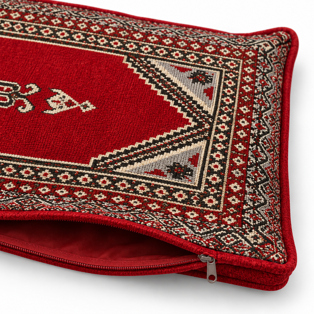 Red Palace Arabic sofa covers only – fabric pattern and zip detail