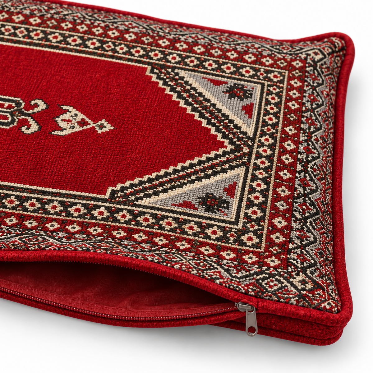 Red Palace Arabic sofa covers only – fabric pattern and zip detail