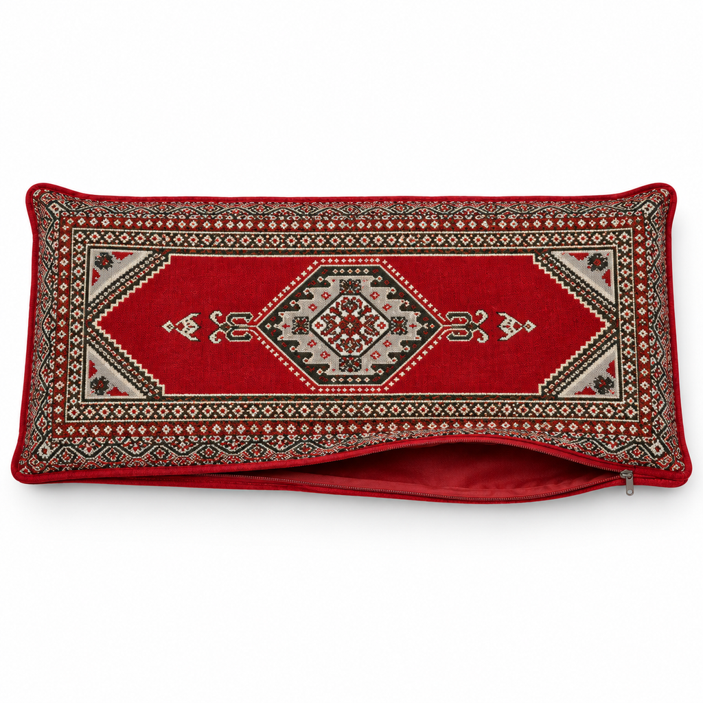 Red Palace Arabic sofa covers only – open zip showing the empty cover