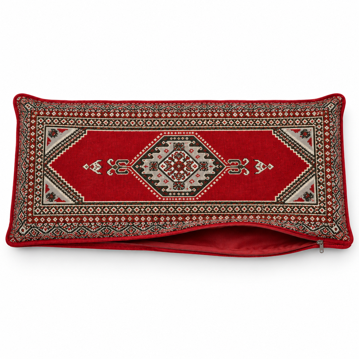 Red Palace Arabic sofa covers only – open zip showing the empty cover