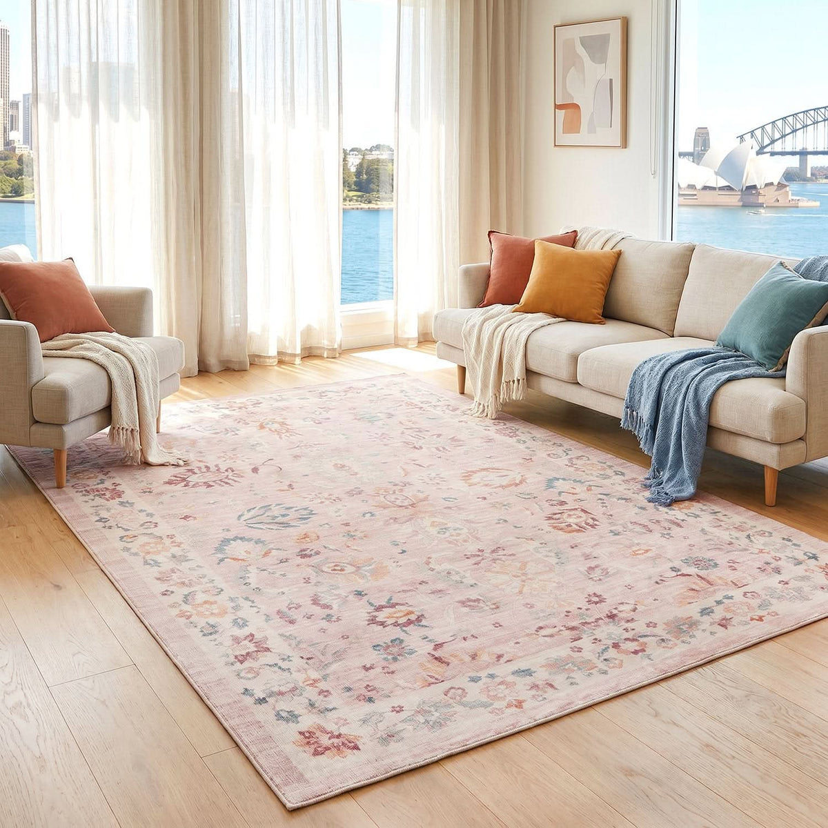 Revive Amira Pink machine washable rug – view 2