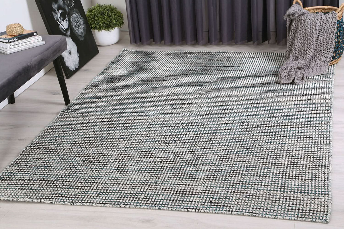Nordic Teal Reversible Wool Rug wool rug – product view 2