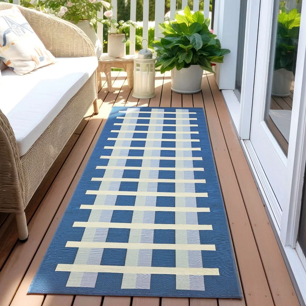 Veduta Lattice Blue Outdoor Rug