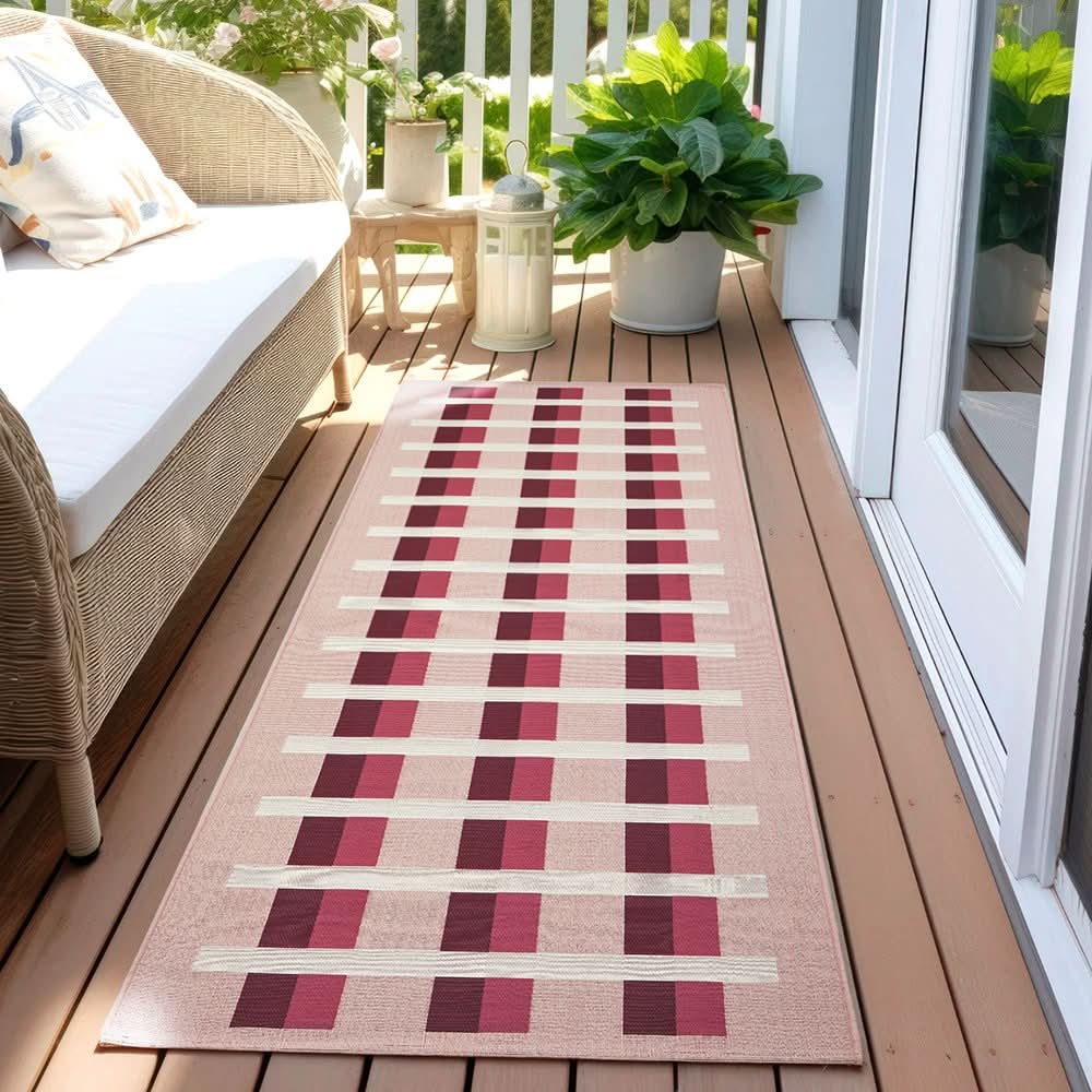 Veduta Lattice Pink Outdoor Rug
