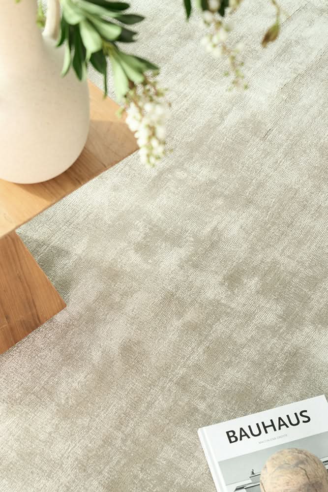 Vela Oyster Silver Viscose Rug - texture detail 1