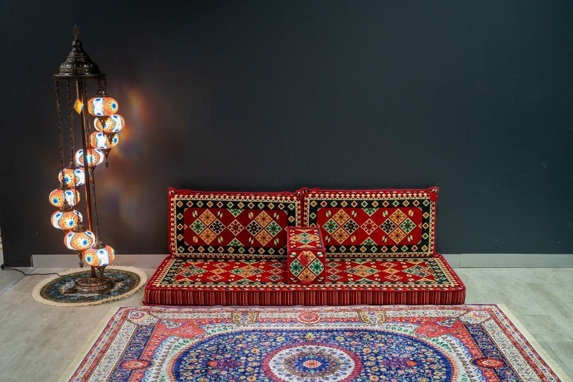 Arabian Majlis (Divan Set) Floor Cushions Bazaar G Rugs N Gifts-Transform your space with our Arabian Majlis Divan Set Floor Cushions. Made in Turkey, these 100% cotton, washable cushions offer firm support and a traditional look. Perfect for creating a c