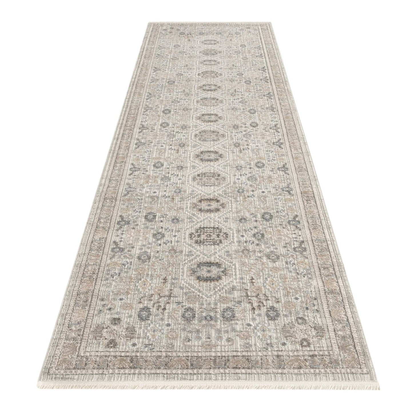 Aria 8207 Grey Hallway Runner-This elegant collection is luxuriously crafted with a finely textured soft pile, made from viscose and polyester, and has a cross woven, dense construction. The detailed and subdued patterns in this exquisite collection range