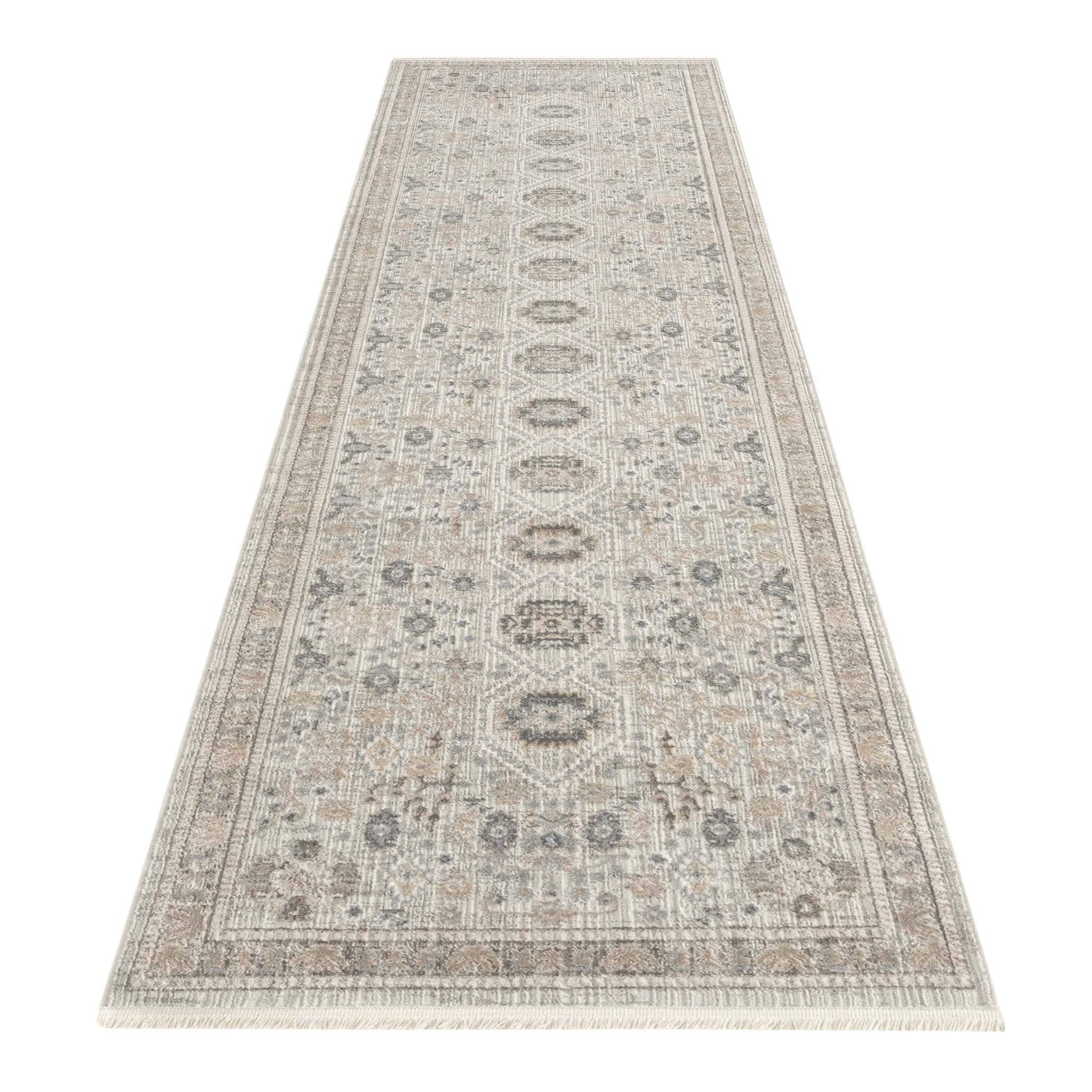 Aria 8207 Grey Hallway Runner-This elegant collection is luxuriously crafted with a finely textured soft pile, made from viscose and polyester, and has a cross woven, dense construction. The detailed and subdued patterns in this exquisite collection range