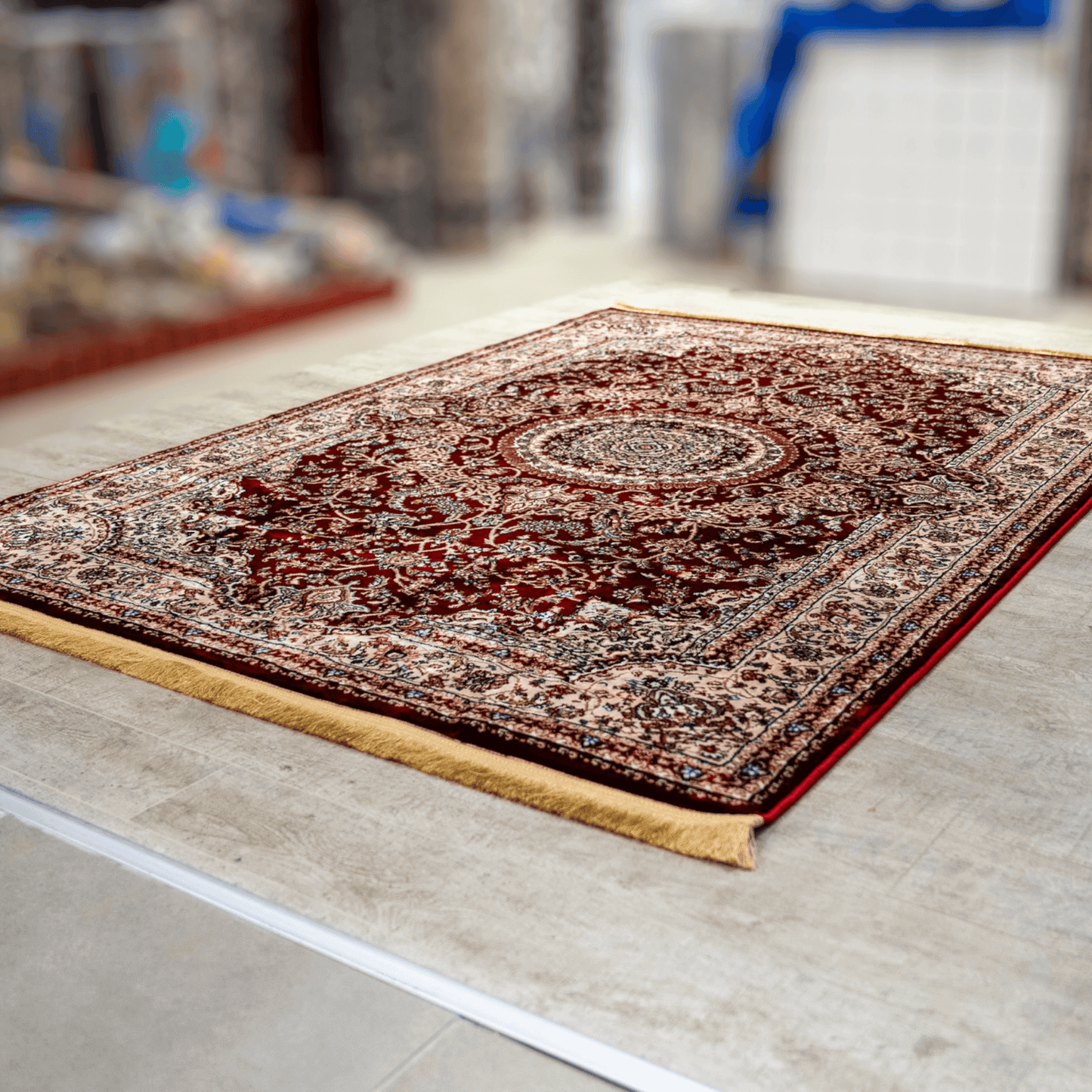 Asaryun Turkish Rugs Bazaar G-Discover the perfect blend of tradition and modernity with our Turkish polyester rug. Featuring a rich blue background with intricate patterns, this durable, easy-to-maintain rug adds elegance to any space. Ideal for high-tra