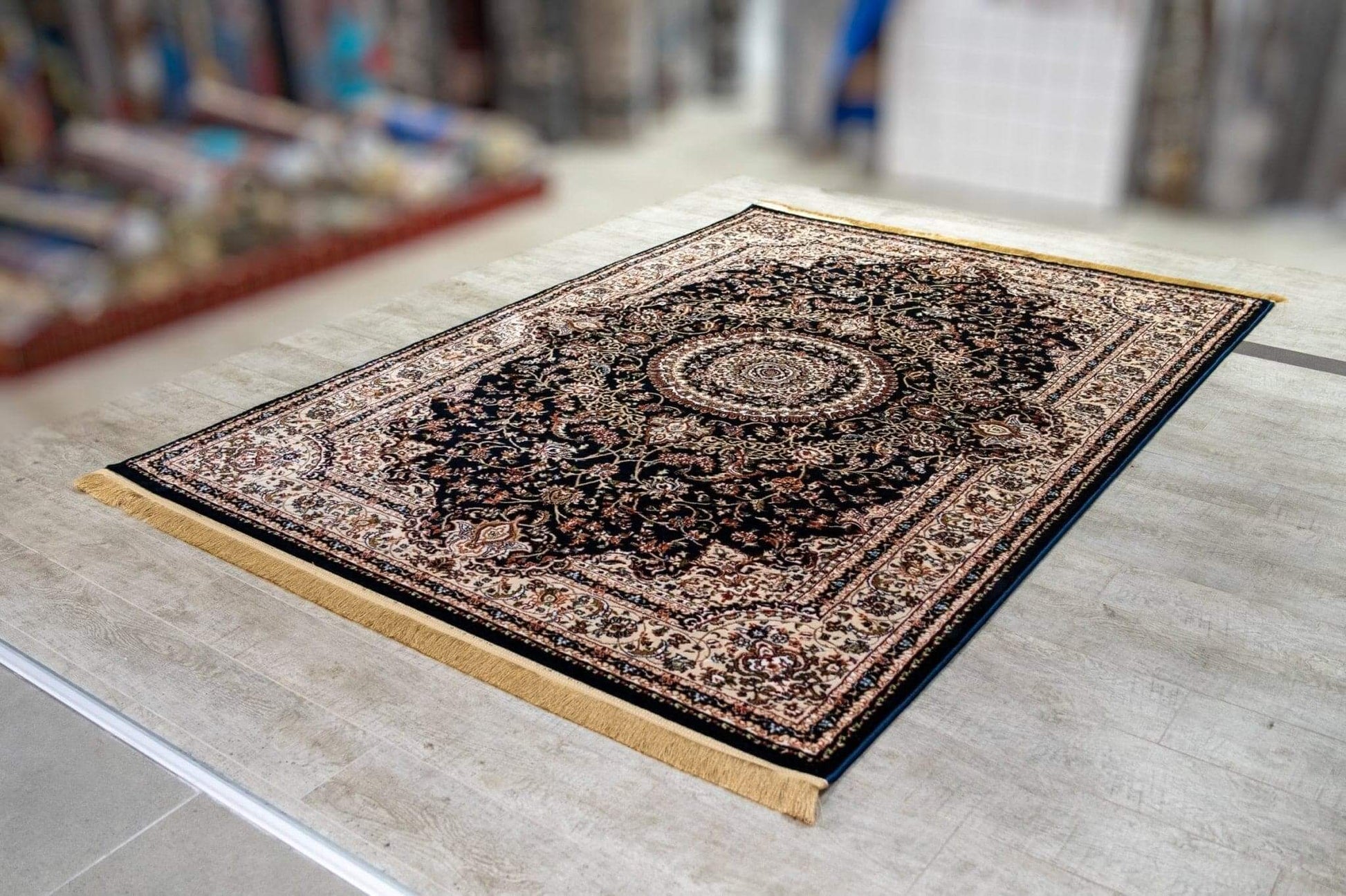 Asaryun Turkish Rugs Bazaar G-Discover the perfect blend of tradition and modernity with our Turkish polyester rug. Featuring a rich blue background with intricate patterns, this durable, easy-to-maintain rug adds elegance to any space. Ideal for high-tra