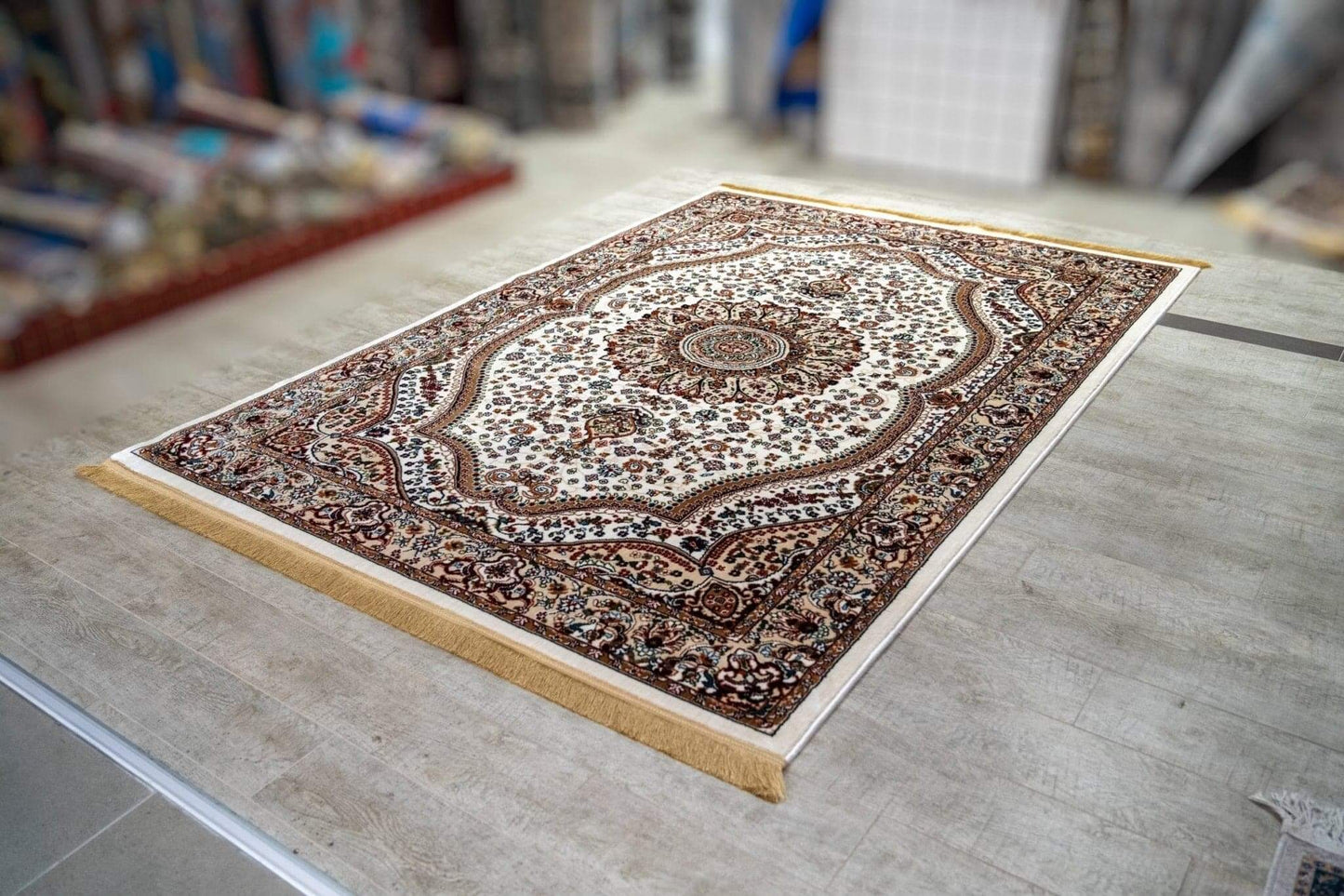 Asaryun Turkish Rugs Bazaar G-Discover the perfect blend of tradition and modernity with our Turkish polyester rug. Featuring a rich blue background with intricate patterns, this durable, easy-to-maintain rug adds elegance to any space. Ideal for high-tra