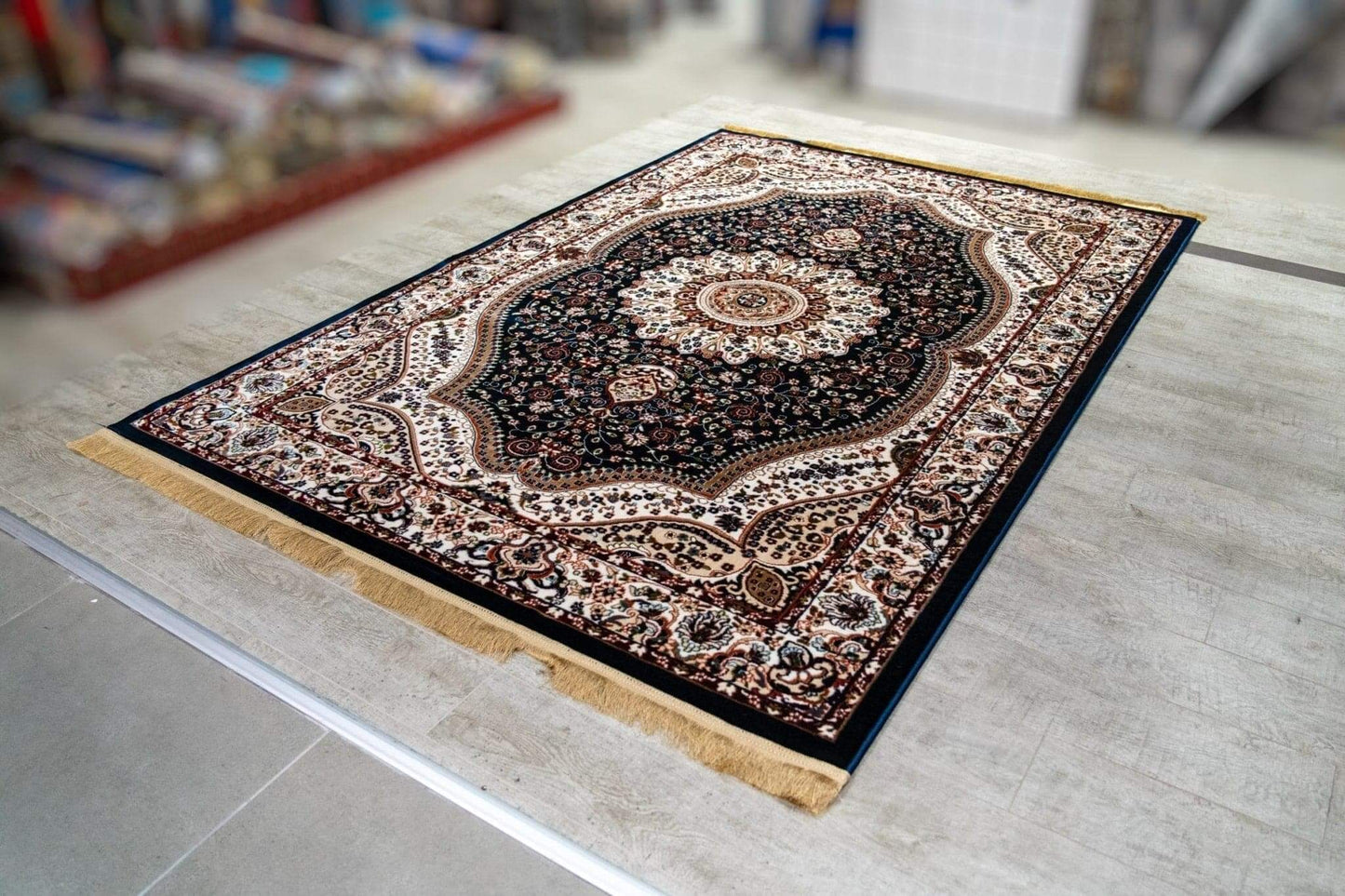 Asaryun Turkish Rugs Bazaar G-Discover the perfect blend of tradition and modernity with our Turkish polyester rug. Featuring a rich blue background with intricate patterns, this durable, easy-to-maintain rug adds elegance to any space. Ideal for high-tra