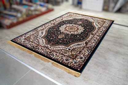 Asaryun Turkish Rugs Bazaar G-Discover the perfect blend of tradition and modernity with our Turkish polyester rug. Featuring a rich blue background with intricate patterns, this durable, easy-to-maintain rug adds elegance to any space. Ideal for high-tra