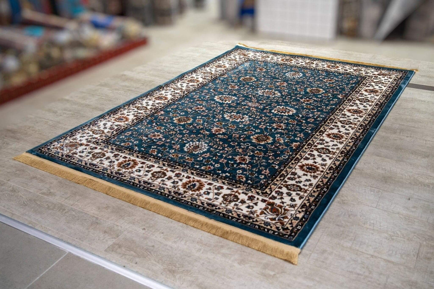 Asaryun Turkish Rugs Bazaar G-Discover the perfect blend of tradition and modernity with our Turkish polyester rug. Featuring a rich blue background with intricate patterns, this durable, easy-to-maintain rug adds elegance to any space. Ideal for high-tra