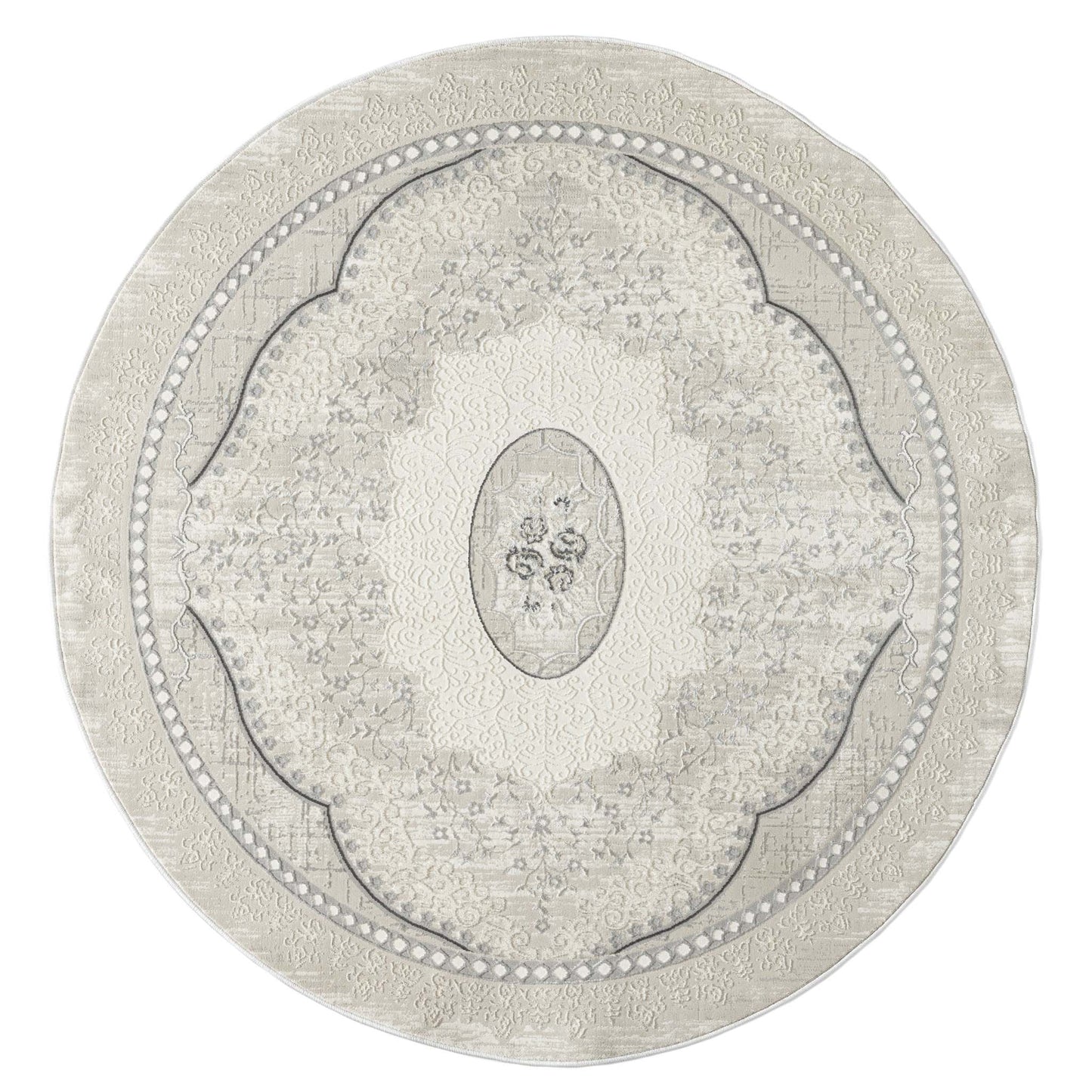 Classic Modern 4002 Grey Round-This exquisite collection is luxuriously crafted with a fine, soft pile made from polyester and polypropylene, and has a cotton base for extra comfort. The versatile designs in this elegant collection are woven into a multi-