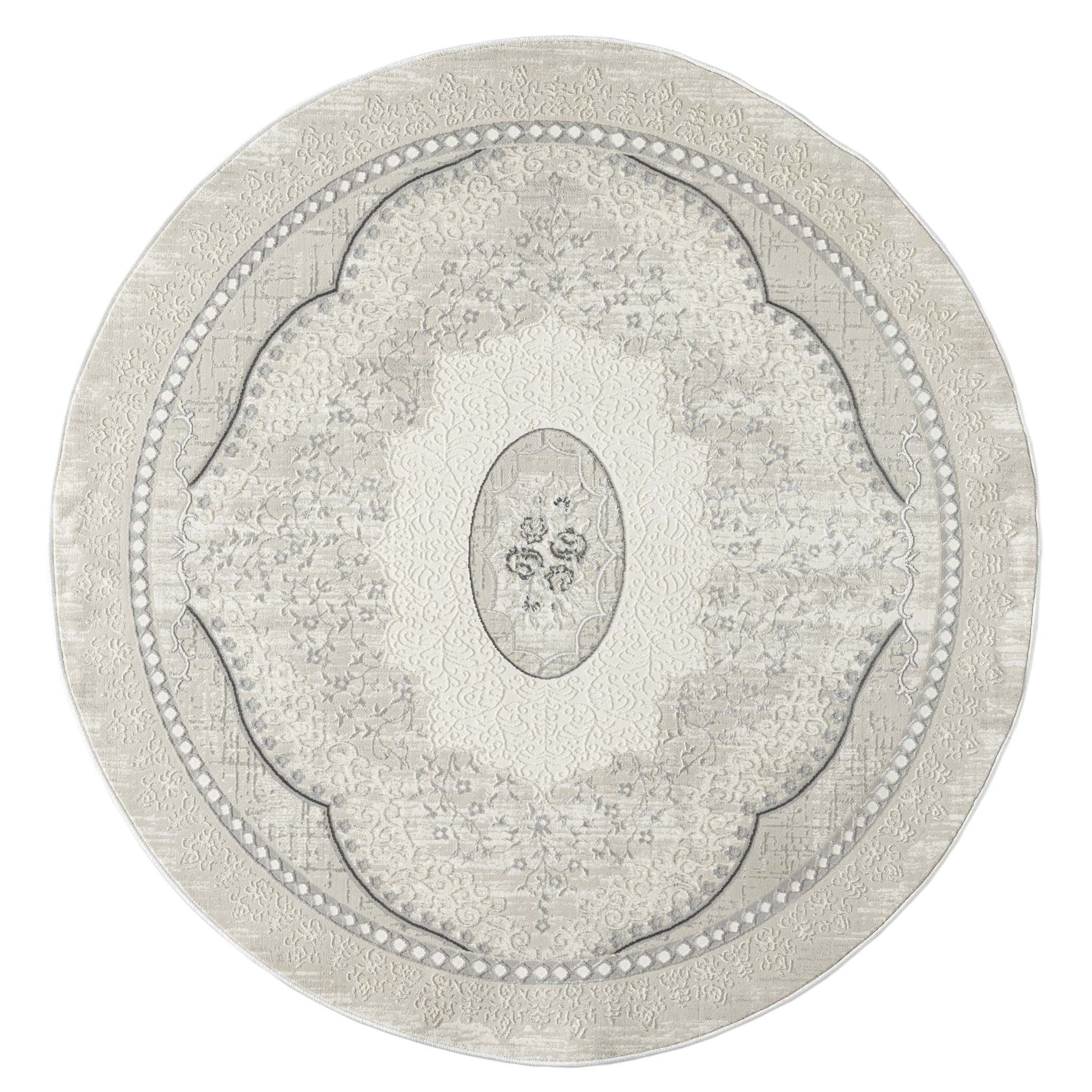 Classic Modern 4002 Grey Round-This exquisite collection is luxuriously crafted with a fine, soft pile made from polyester and polypropylene, and has a cotton base for extra comfort. The versatile designs in this elegant collection are woven into a multi-