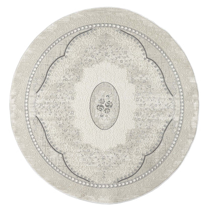 Classic Modern 4002 Grey Round-This exquisite collection is luxuriously crafted with a fine, soft pile made from polyester and polypropylene, and has a cotton base for extra comfort. The versatile designs in this elegant collection are woven into a multi-
