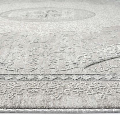 Classic Modern 4002 Grey Round-This exquisite collection is luxuriously crafted with a fine, soft pile made from polyester and polypropylene, and has a cotton base for extra comfort. The versatile designs in this elegant collection are woven into a multi-