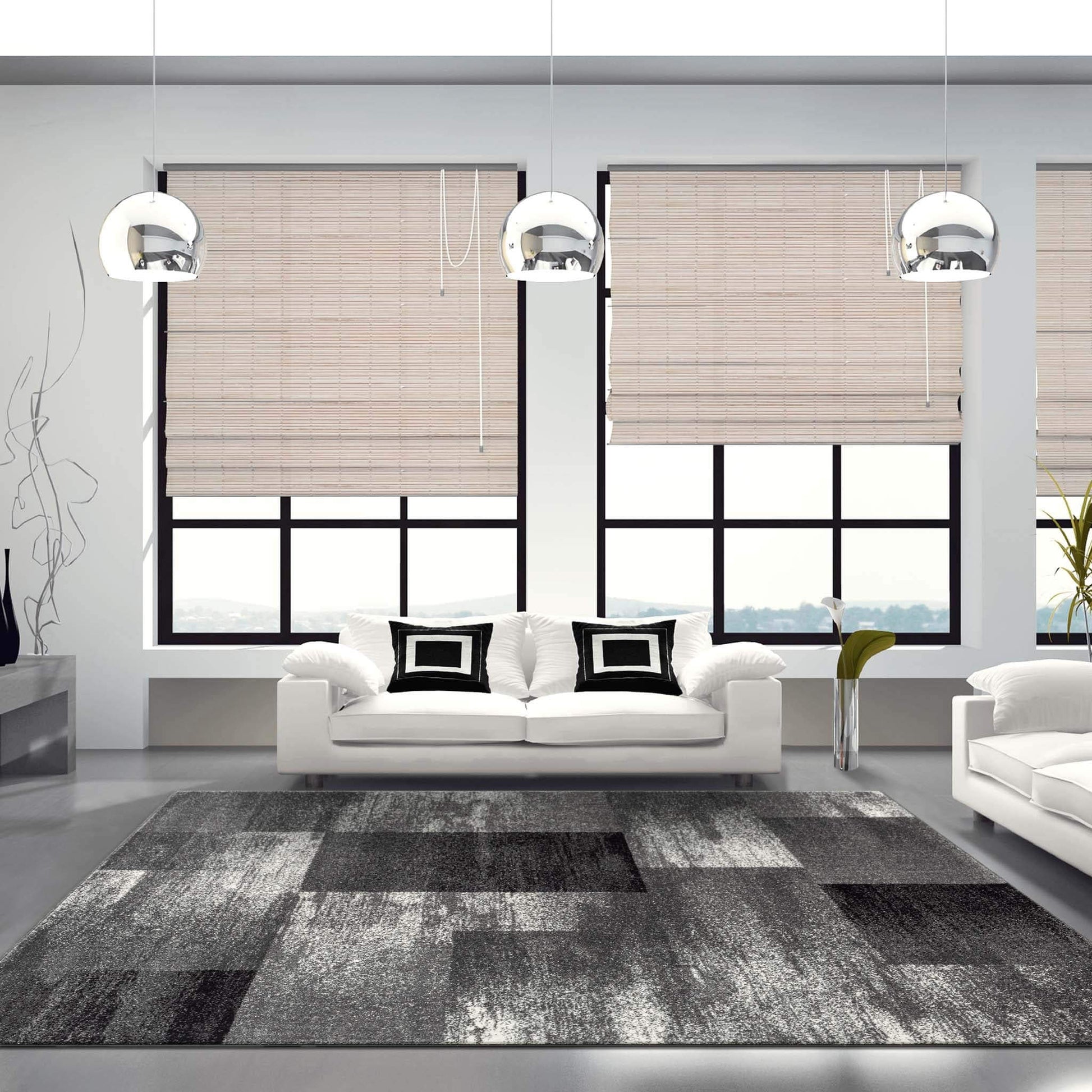 Geo Elegance 444 Grey-This thick and dense, heavy-duty collection has a durable construction and is power loomed in Turkey from heat-set polypropylene with shed-resistant and anti-static properties. Its modern, abstract designs are woven into stain-hiding
