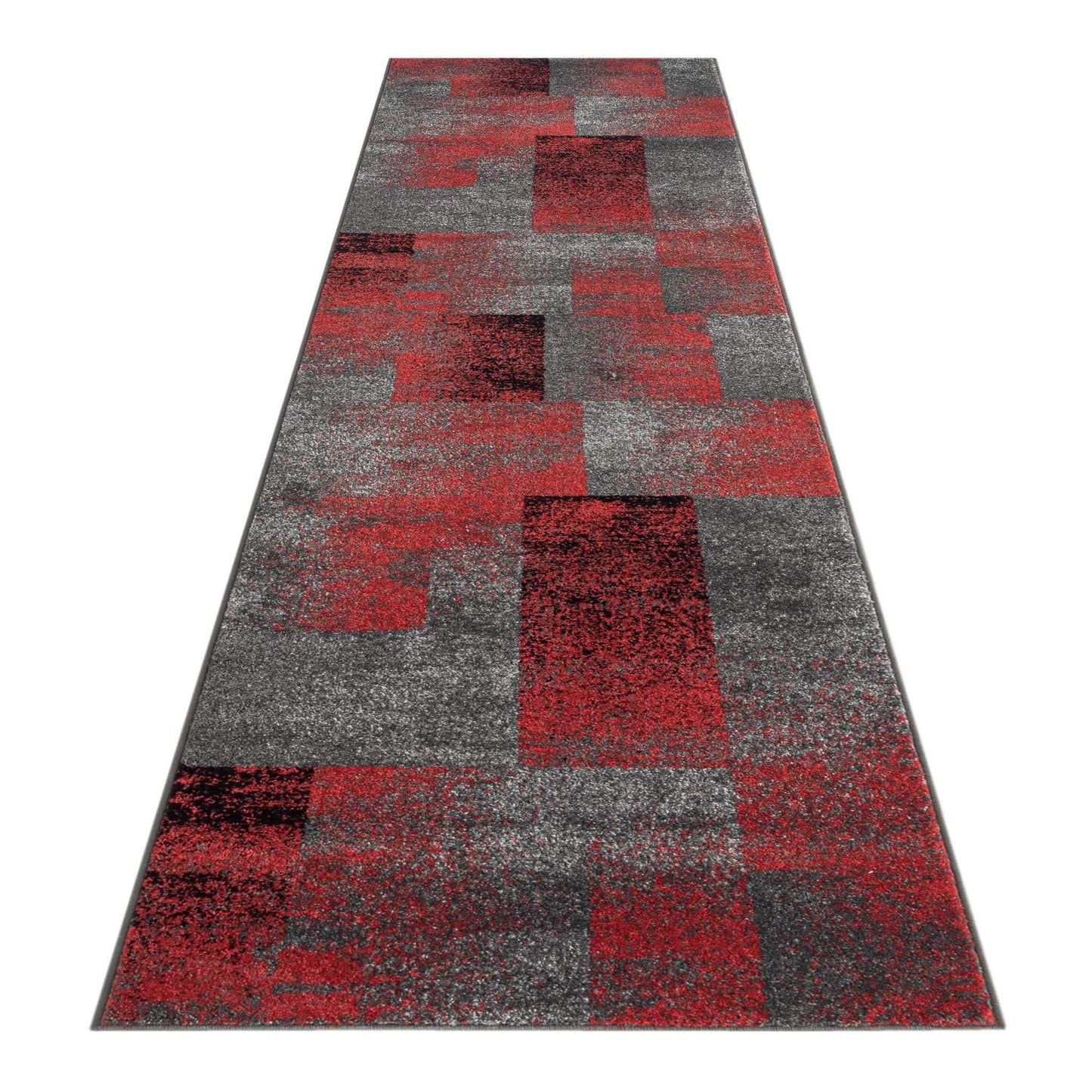 Geo Elegance 444 Red Hallway Runner-This thick and dense, heavy-duty collection has a durable construction and is power loomed in Turkey from heat-set polypropylene with shed-resistant and anti-static properties. Its modern, abstract designs are woven int