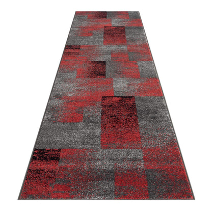 Geo Elegance 444 Red Hallway Runner-This thick and dense, heavy-duty collection has a durable construction and is power loomed in Turkey from heat-set polypropylene with shed-resistant and anti-static properties. Its modern, abstract designs are woven int