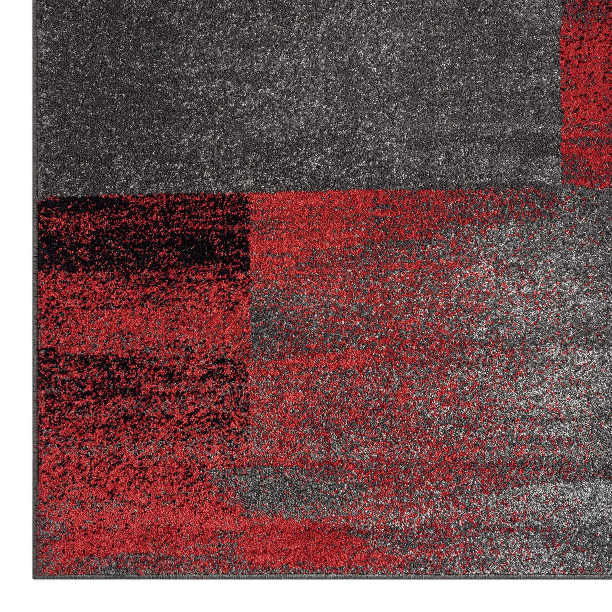Geo Elegance 444 Red Hallway Runner-This thick and dense, heavy-duty collection has a durable construction and is power loomed in Turkey from heat-set polypropylene with shed-resistant and anti-static properties. Its modern, abstract designs are woven int