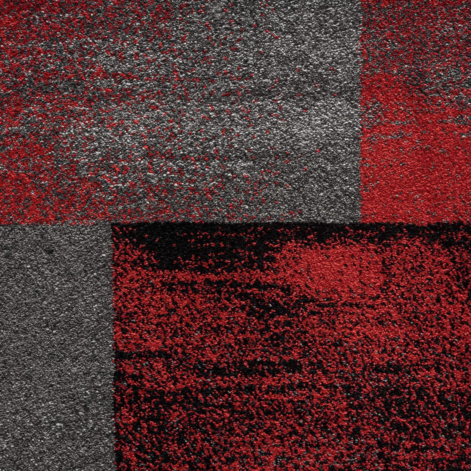 Geo Elegance 444 Red Hallway Runner-This thick and dense, heavy-duty collection has a durable construction and is power loomed in Turkey from heat-set polypropylene with shed-resistant and anti-static properties. Its modern, abstract designs are woven int