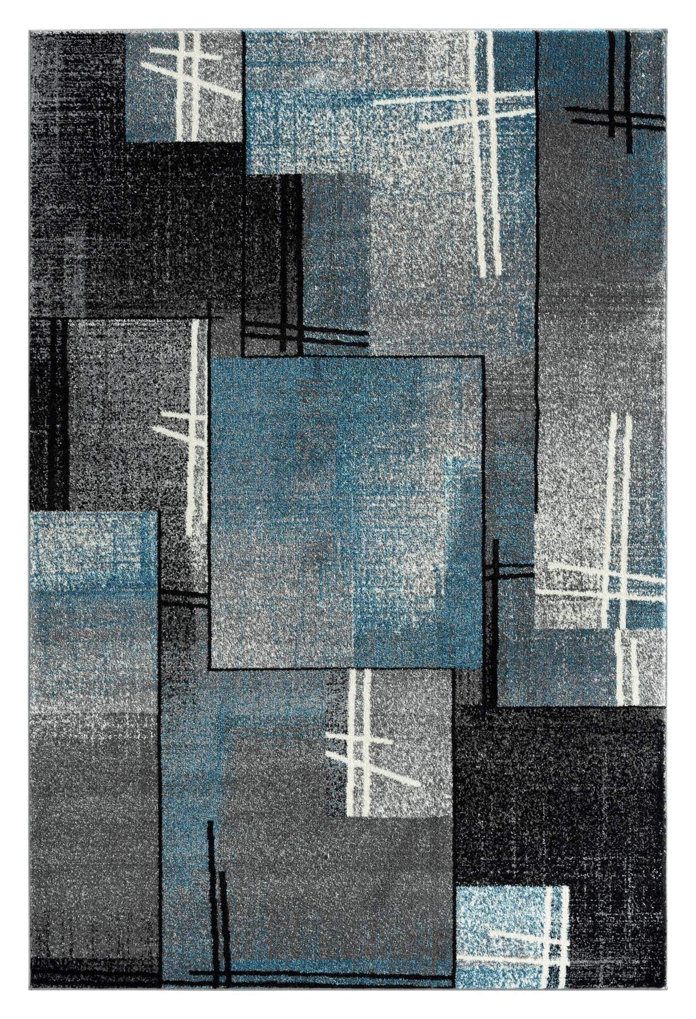 Geo Elegance 754 Blue-This thick and dense, heavy-duty collection has a durable construction and is power loomed in Turkey from heat-set polypropylene with shed-resistant and anti-static properties. Its modern, abstract designs are woven into stain-hiding
