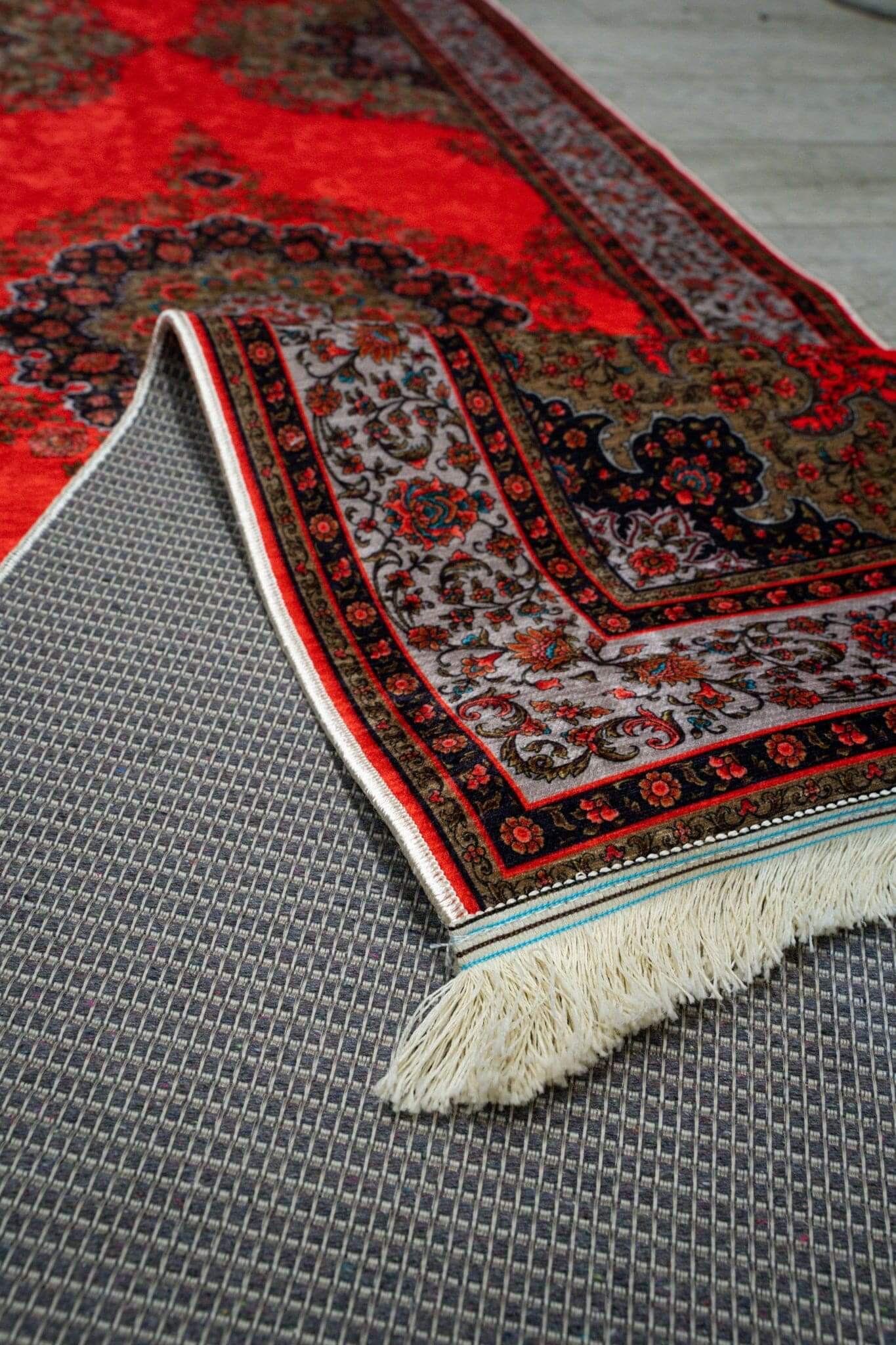 Elegant Turkish Hallway Runner Rug showcasing red and intricate patterns, perfect for adding style to your home.