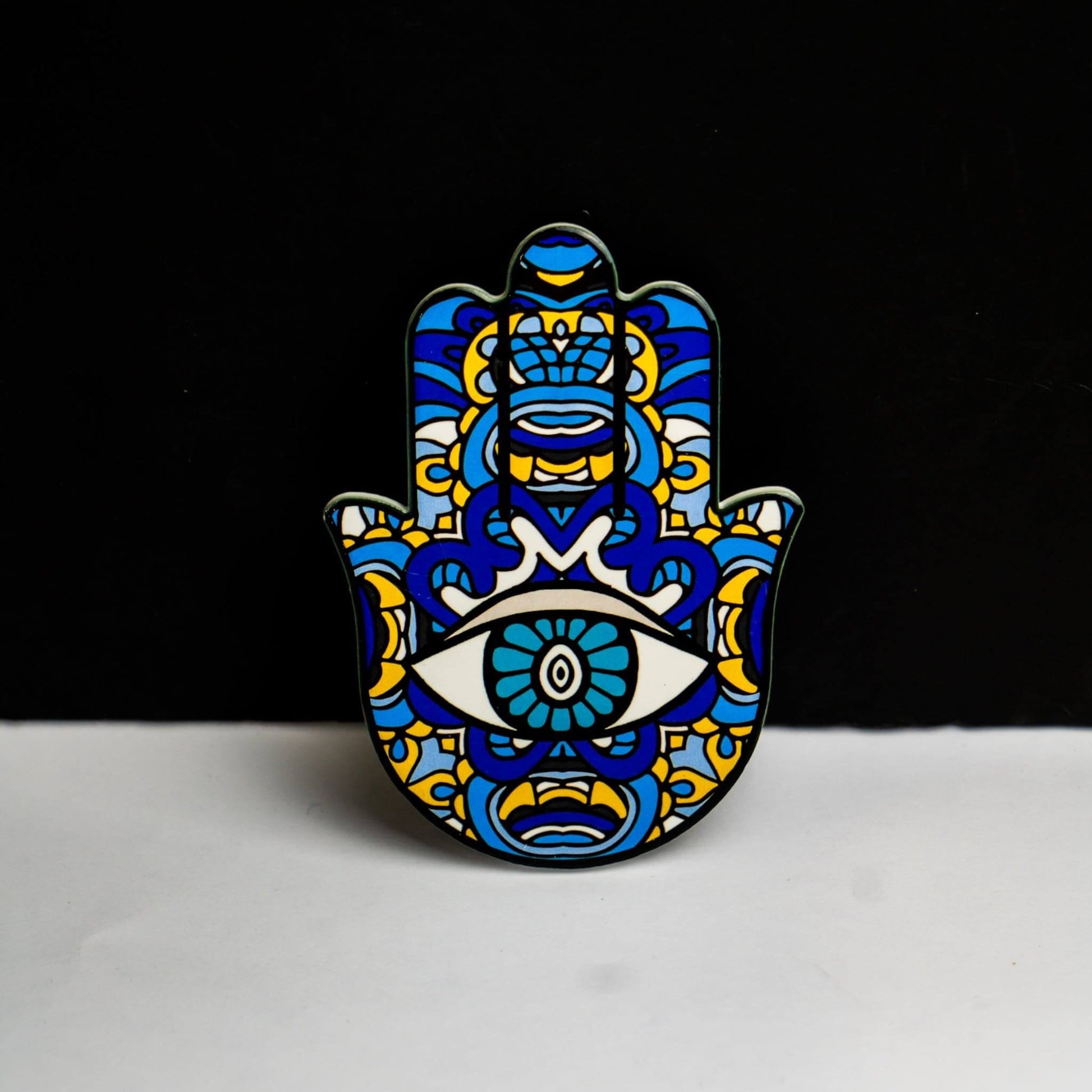 Hamsa Hand Coaster - Blue-Hamsa Hand Coaster, a beautiful and functional addition to your home decor. The Hamsa hand, also known as the Hand of Fatima, is a powerful symbol of protection, blessings, and good luck, making this coaster a meaningful and thou
