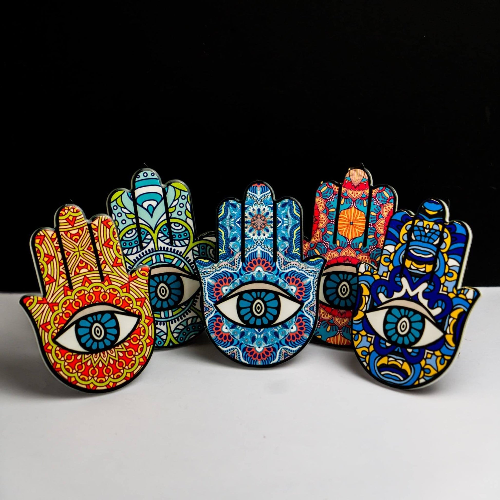 Hamsa Hand Coaster - Blue-Hamsa Hand Coaster, a beautiful and functional addition to your home decor. The Hamsa hand, also known as the Hand of Fatima, is a powerful symbol of protection, blessings, and good luck, making this coaster a meaningful and thou