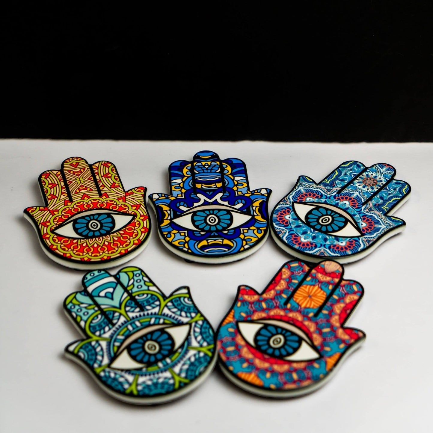 Hamsa Hand Coaster - Blue-Hamsa Hand Coaster, a beautiful and functional addition to your home decor. The Hamsa hand, also known as the Hand of Fatima, is a powerful symbol of protection, blessings, and good luck, making this coaster a meaningful and thou
