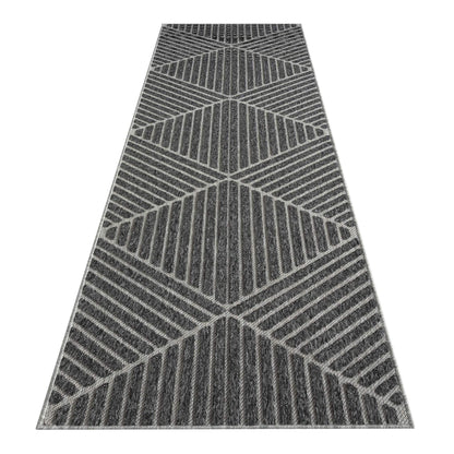 Outdoor Rugs 350 Grey Hallway Runner-This elegant indoor/outdoor collection has subtle, trellis patterns woven into a multi-textured polypropylene pile, sculpted with a high-and-low technique for a beautiful, subdued relief effect. This deluxe collection