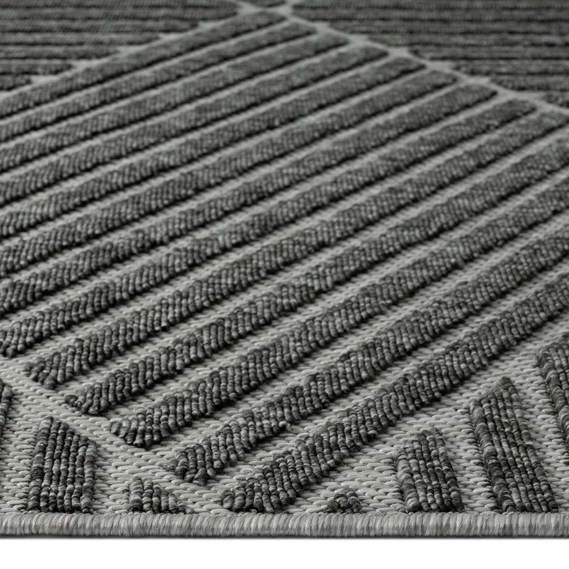 Outdoor Rugs 350 Grey Hallway Runner-This elegant indoor/outdoor collection has subtle, trellis patterns woven into a multi-textured polypropylene pile, sculpted with a high-and-low technique for a beautiful, subdued relief effect. This deluxe collection