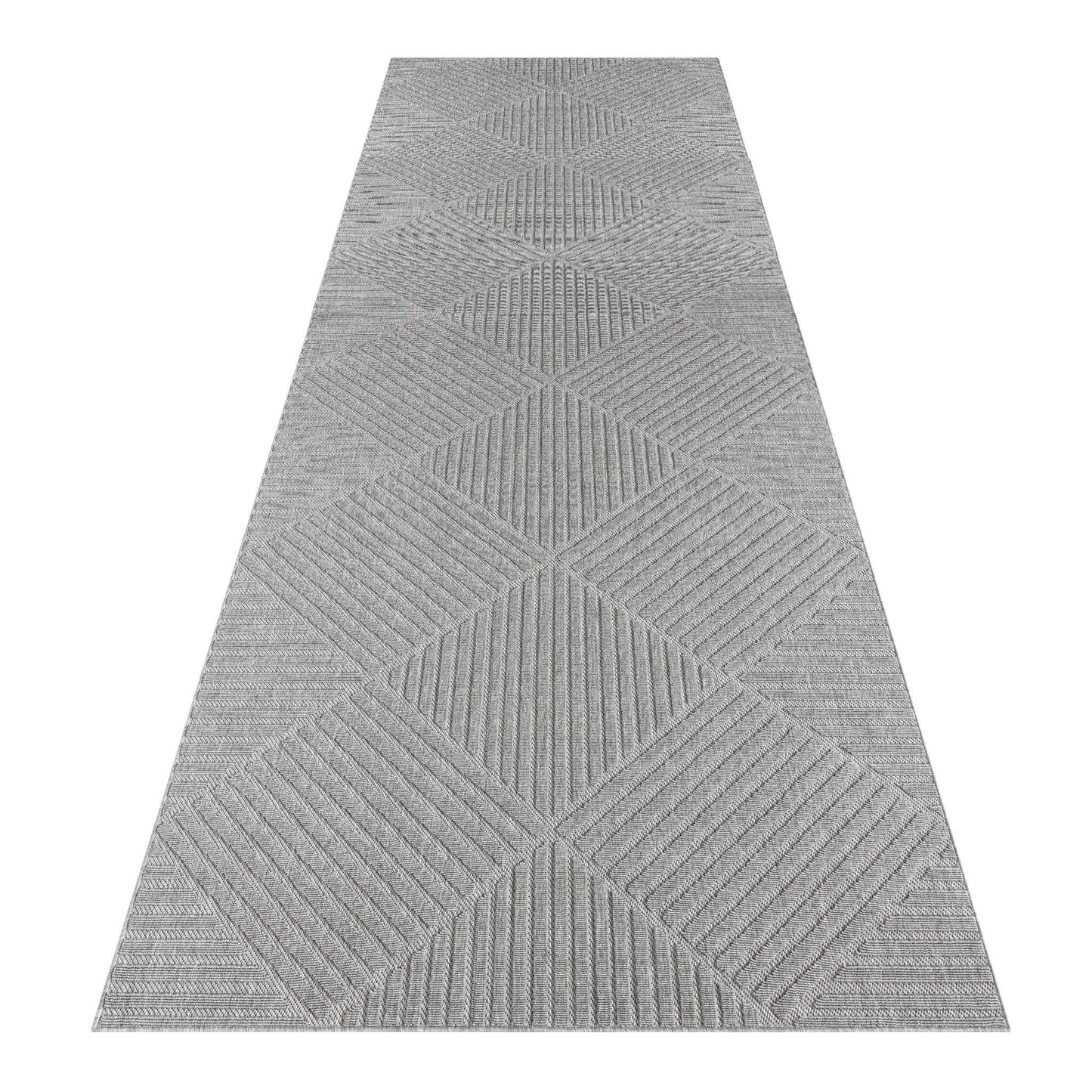 Outdoor Rugs 350 Lt Grey Hallway Runner-This elegant indoor/outdoor collection has subtle, trellis patterns woven into a multi-textured polypropylene pile, sculpted with a high-and-low technique for a beautiful, subdued relief effect. This deluxe collecti
