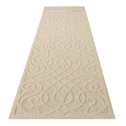 Outdoor Rugs 351 Cream Hallway Runner-This elegant indoor/outdoor collection has subtle, trellis patterns woven into a multi-textured polypropylene pile, sculpted with a high-and-low technique for a beautiful, subdued relief effect. This deluxe collection