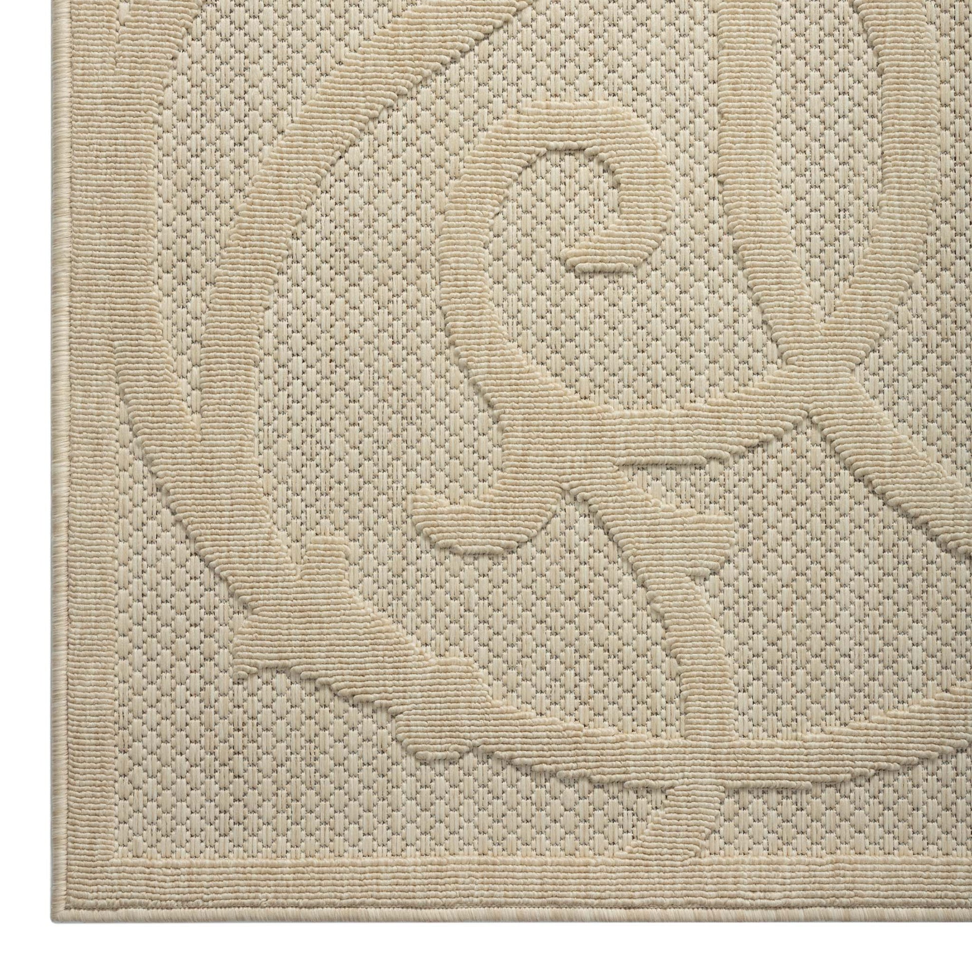 Outdoor Rugs 351 Cream Hallway Runner-This elegant indoor/outdoor collection has subtle, trellis patterns woven into a multi-textured polypropylene pile, sculpted with a high-and-low technique for a beautiful, subdued relief effect. This deluxe collection