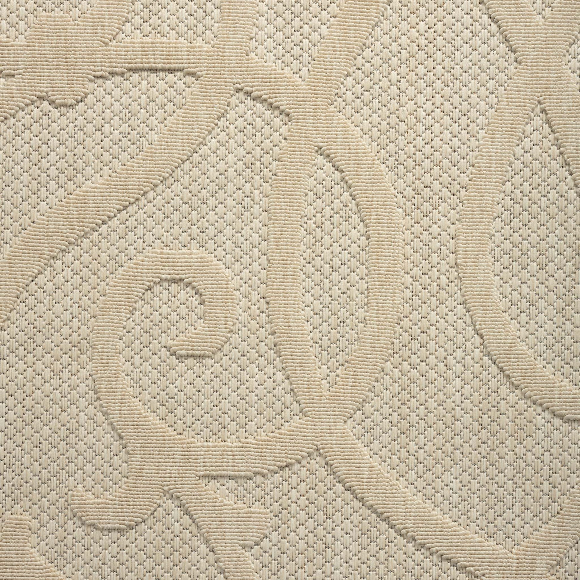 Outdoor Rugs 351 Cream Hallway Runner-This elegant indoor/outdoor collection has subtle, trellis patterns woven into a multi-textured polypropylene pile, sculpted with a high-and-low technique for a beautiful, subdued relief effect. This deluxe collection