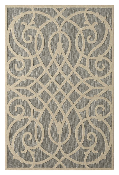 Outdoor Rugs 351 Grey-This elegant indoor/outdoor collection has subtle, trellis patterns woven into a multi-textured polypropylene pile, sculpted with a high-and-low technique for a beautiful, subdued relief effect. This deluxe collection is suitable for
