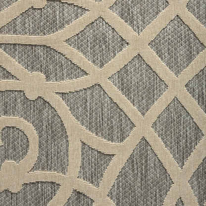 Outdoor Rugs 351 Grey-This elegant indoor/outdoor collection has subtle, trellis patterns woven into a multi-textured polypropylene pile, sculpted with a high-and-low technique for a beautiful, subdued relief effect. This deluxe collection is suitable for