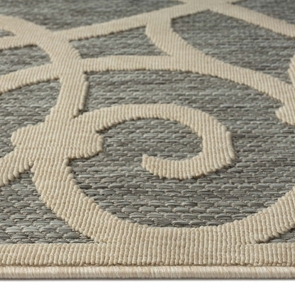 Outdoor Rugs 351 Grey Hallway Runner-This elegant indoor/outdoor collection has subtle, trellis patterns woven into a multi-textured polypropylene pile, sculpted with a high-and-low technique for a beautiful, subdued relief effect. This deluxe collection