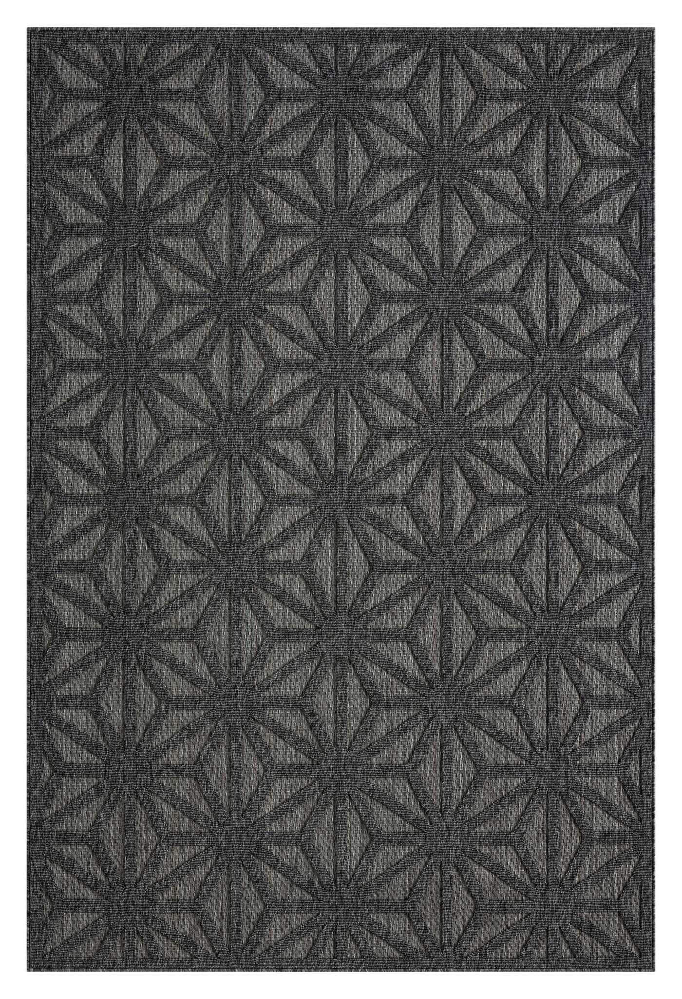 Outdoor Rugs 352 Dk Grey-This elegant indoor/outdoor collection has subtle, trellis patterns woven into a multi-textured polypropylene pile, sculpted with a high-and-low technique for a beautiful, subdued relief effect. This deluxe collection is suitable