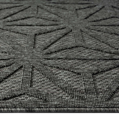 Outdoor Rugs 352 Dk Grey-This elegant indoor/outdoor collection has subtle, trellis patterns woven into a multi-textured polypropylene pile, sculpted with a high-and-low technique for a beautiful, subdued relief effect. This deluxe collection is suitable