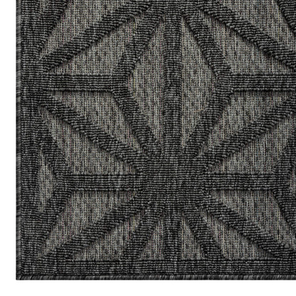 Outdoor Rugs 352 Dk Grey-This elegant indoor/outdoor collection has subtle, trellis patterns woven into a multi-textured polypropylene pile, sculpted with a high-and-low technique for a beautiful, subdued relief effect. This deluxe collection is suitable