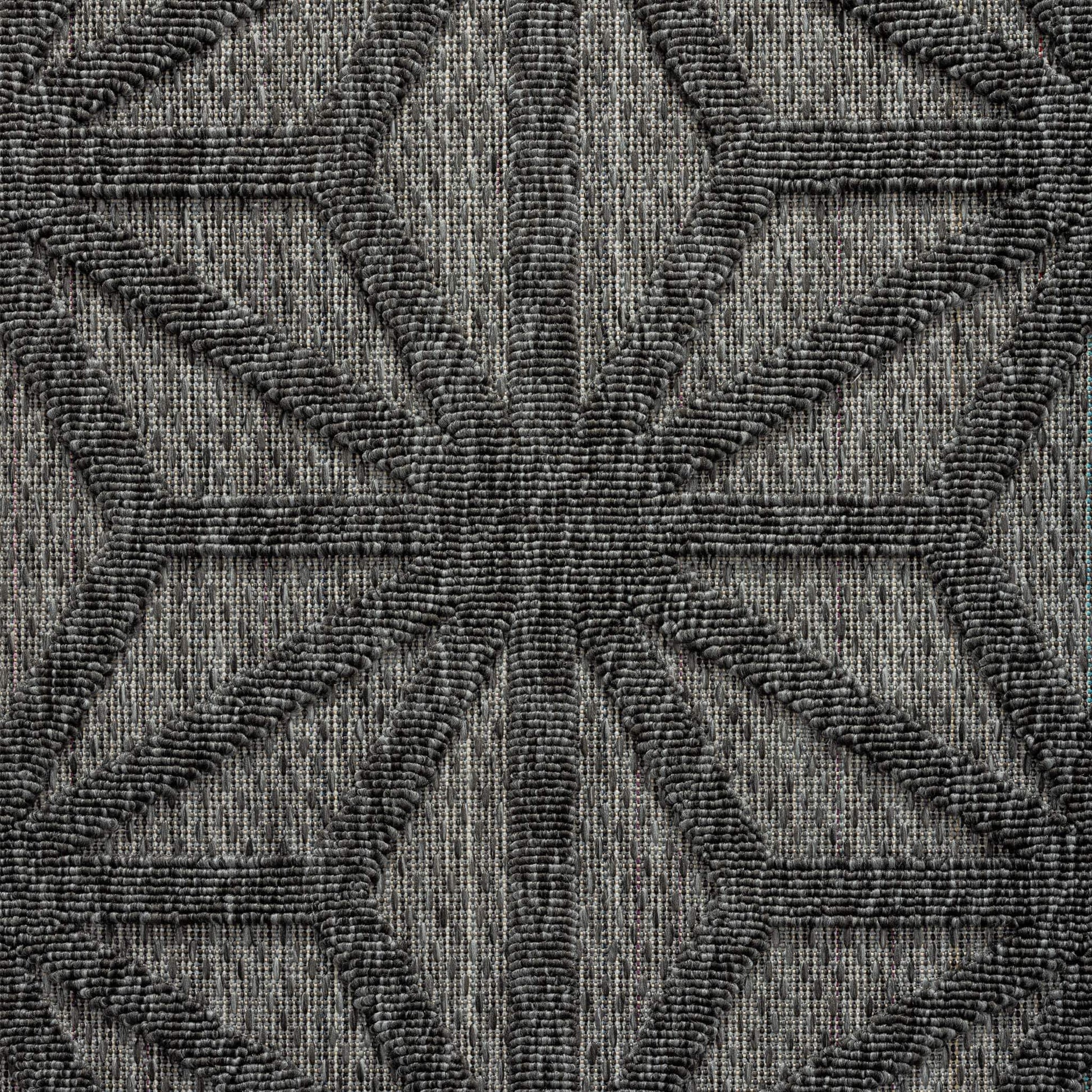 Outdoor Rugs 352 Dk Grey-This elegant indoor/outdoor collection has subtle, trellis patterns woven into a multi-textured polypropylene pile, sculpted with a high-and-low technique for a beautiful, subdued relief effect. This deluxe collection is suitable
