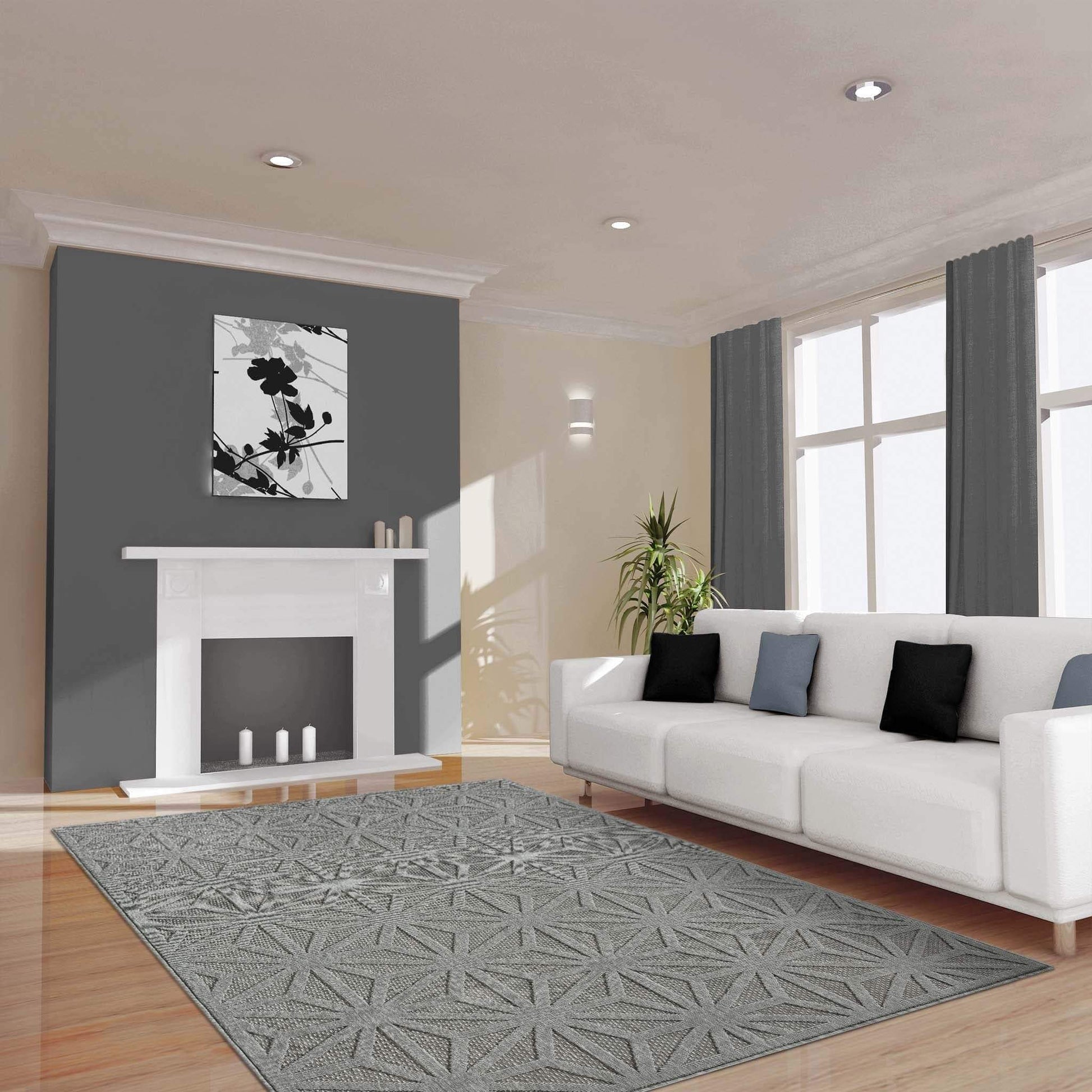 Outdoor Rugs 352 Grey-This elegant indoor/outdoor collection has subtle, trellis patterns woven into a multi-textured polypropylene pile, sculpted with a high-and-low technique for a beautiful, subdued relief effect. This deluxe collection is suitable for