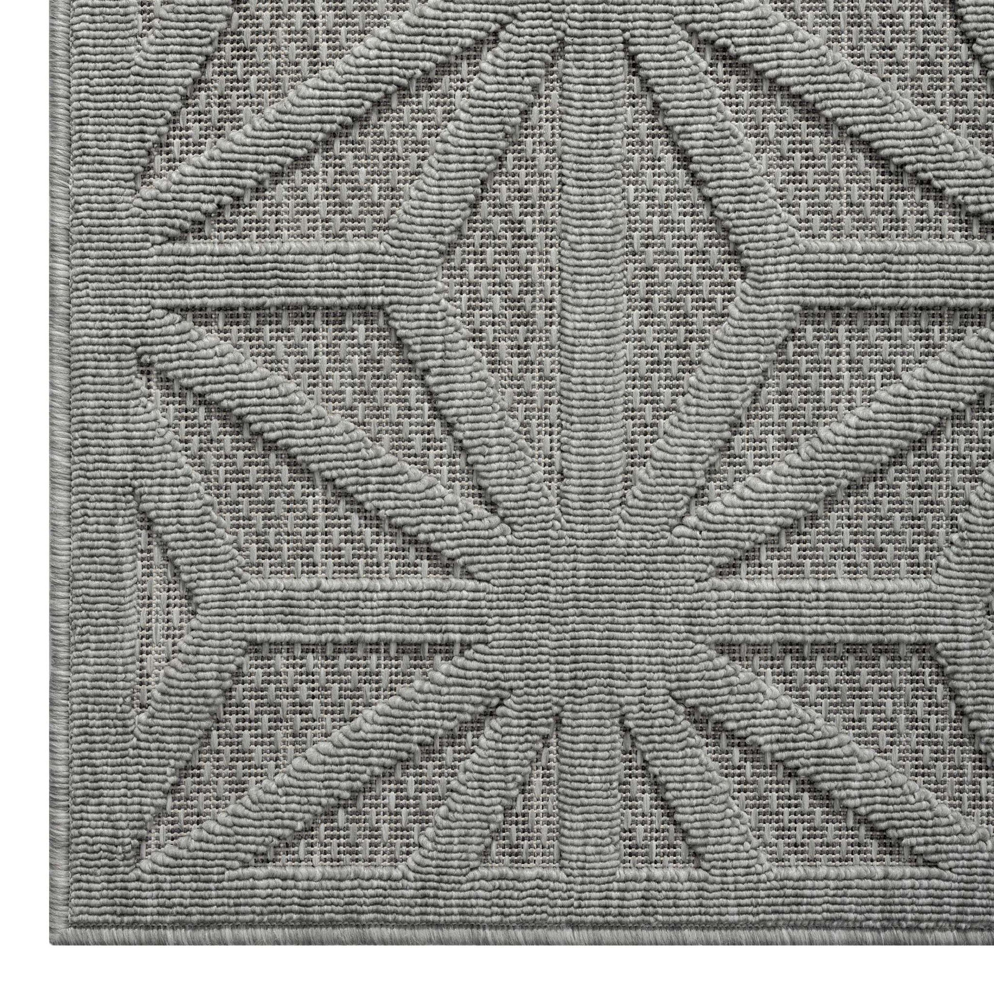 Outdoor Rugs 352 Grey-This elegant indoor/outdoor collection has subtle, trellis patterns woven into a multi-textured polypropylene pile, sculpted with a high-and-low technique for a beautiful, subdued relief effect. This deluxe collection is suitable for
