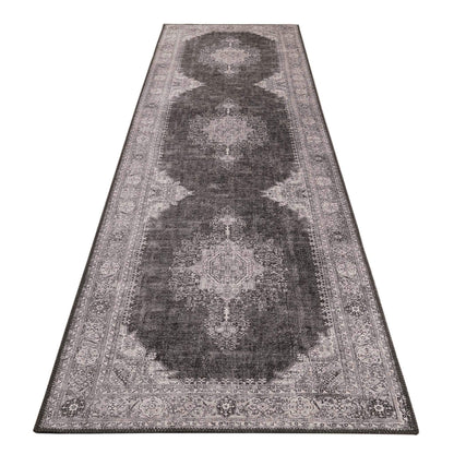 Vintage Turkish 24 Grey Hallway Runner-This exquisite collection recreates the spirit of well-worn antique textiles of the classic orient with its distressed traditional patterns and unusual designs, and suits contemporary interiors surprisingly well. The